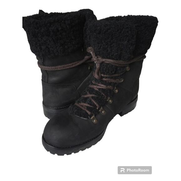 UGG Fraser Sheepskin Leather Lace-Up Boots Women’s Size 9 Winter Snow - Picture 1 of 6